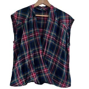 Marsel Sleeveless Plaid Surplice Neck Top